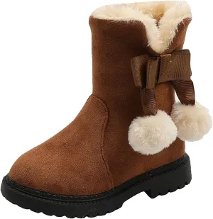 Girls Boots Kids Boys Winter Warm Snow Suede Mid Calf Boots Faux Fur Lined Low Heel Snow Boots for Toddler/Little Kid