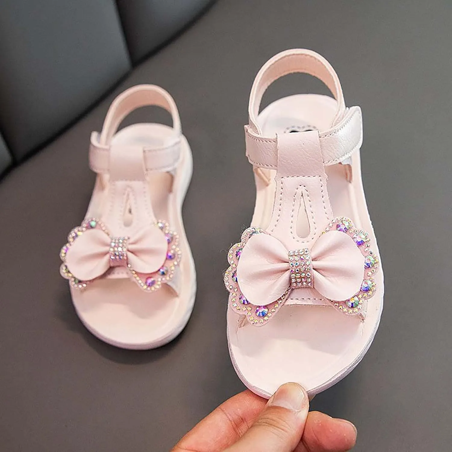 Girls Bowknot Outdoor Sport Sandals Princess Open Toe Dress Shoes Kids T-Strap Flats Summer Girls Beach Shoes