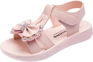 Girls Bowknot Outdoor Sport Sandals Princess Open Toe Dress Shoes Kids T-Strap Flats Summer Girls Beach Shoes