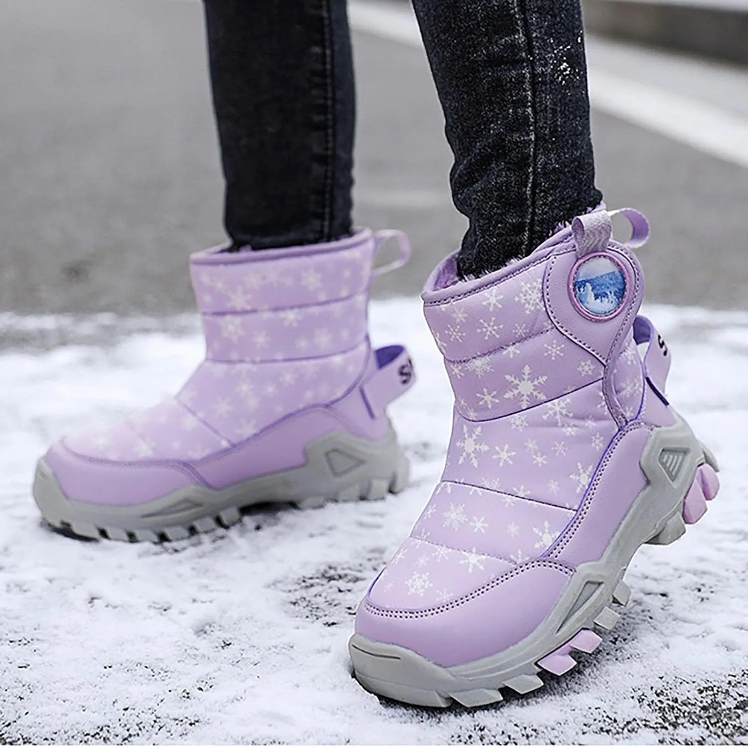 Girls Boys Snow Boots Outdoor Warm Comfortable Non Slip Mid Calf Padded Small Big Kids Winter Girls Boots Size Four