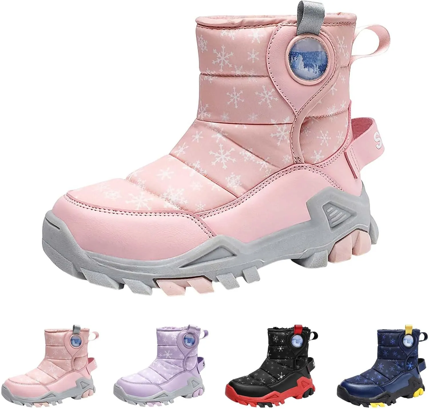 Girls Boys Snow Boots Outdoor Warm Comfortable Non Slip Mid Calf Padded Small Big Kids Winter Shoes Big Dark Girls Boots