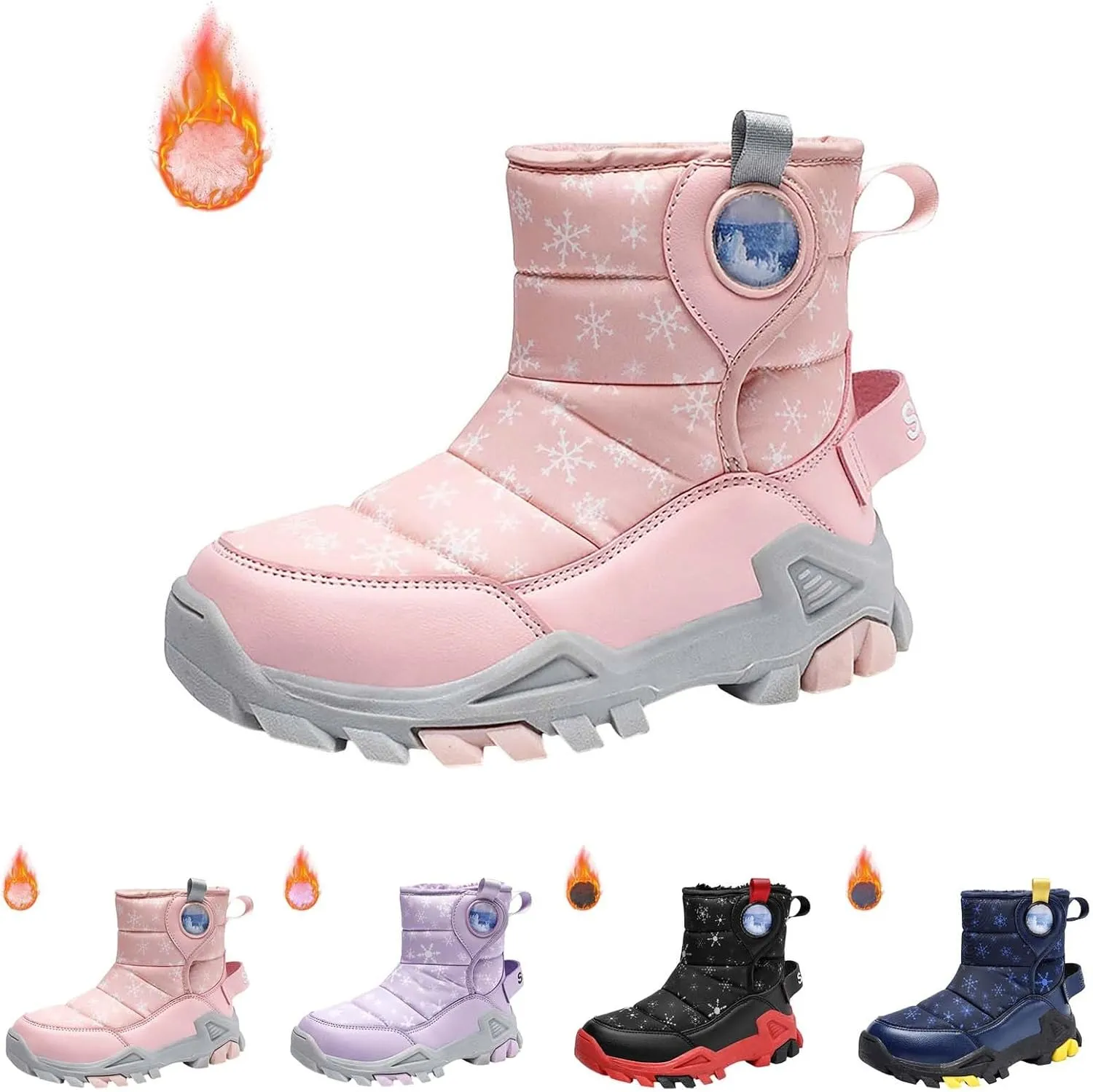 Girls Boys Snow Boots Outdoor Warm Comfortable Non Slip Mid Calf Padded Small Big Kids Winter Shoes Big Dark Girls Boots