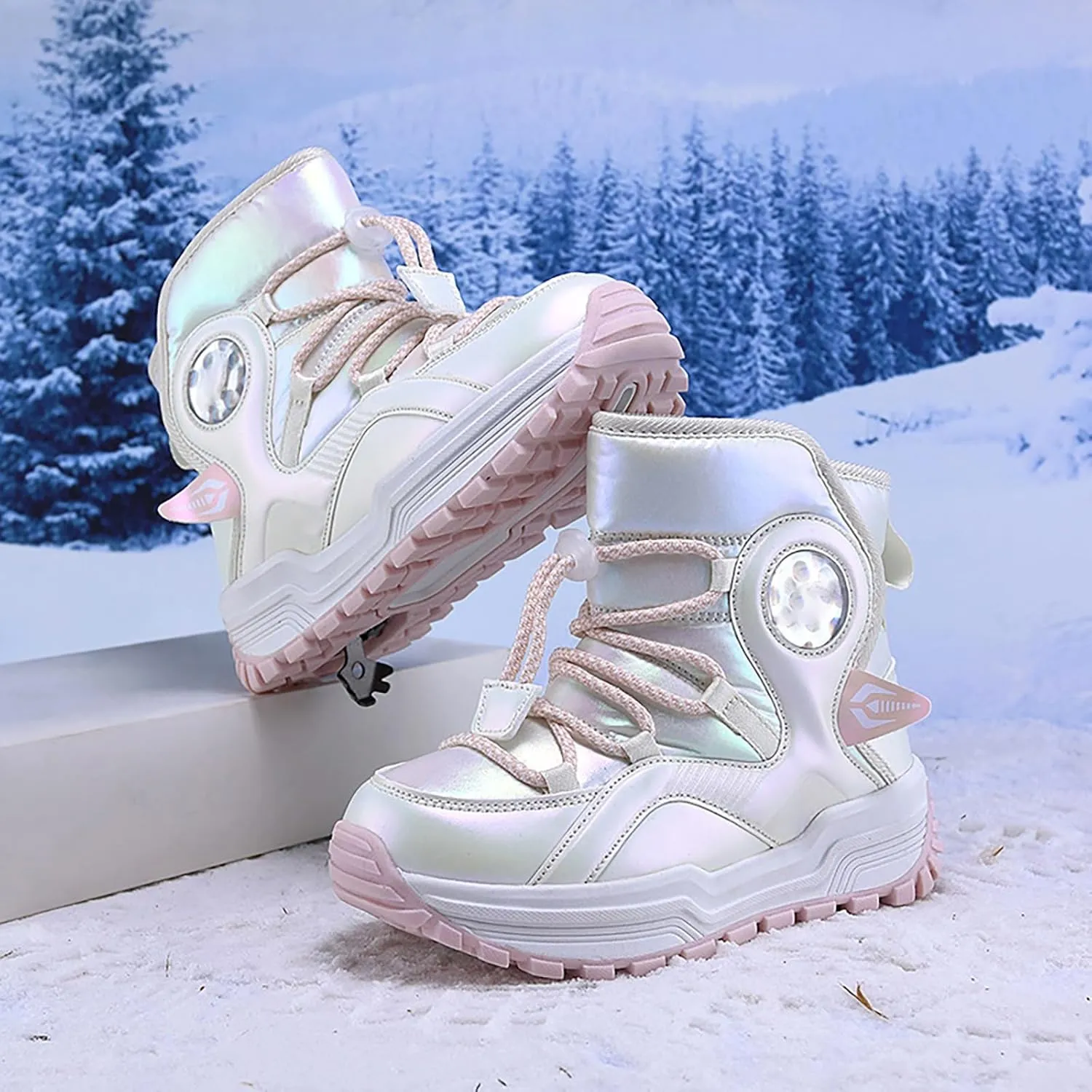 Girls Boys Snow Boots Outdoor Warm Comfortable Non Slip Mid Calf Padded Small Big Kids Winter Shoes Dark Riding Boots