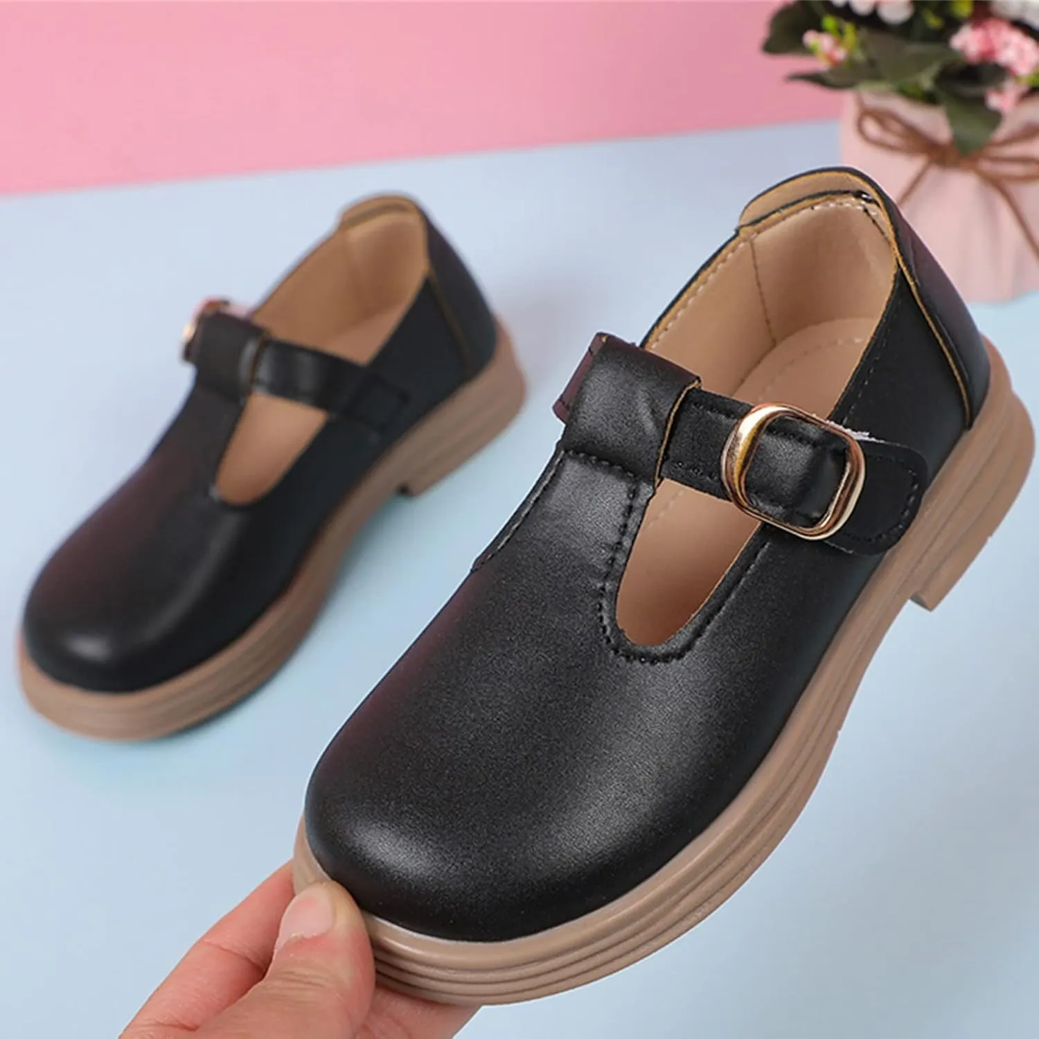 Girls Chunky Heel Mary Jane Dress Shoes School niform T-Strap Ballet Flat Toddler Sneaker Girls 12 Size Toddler