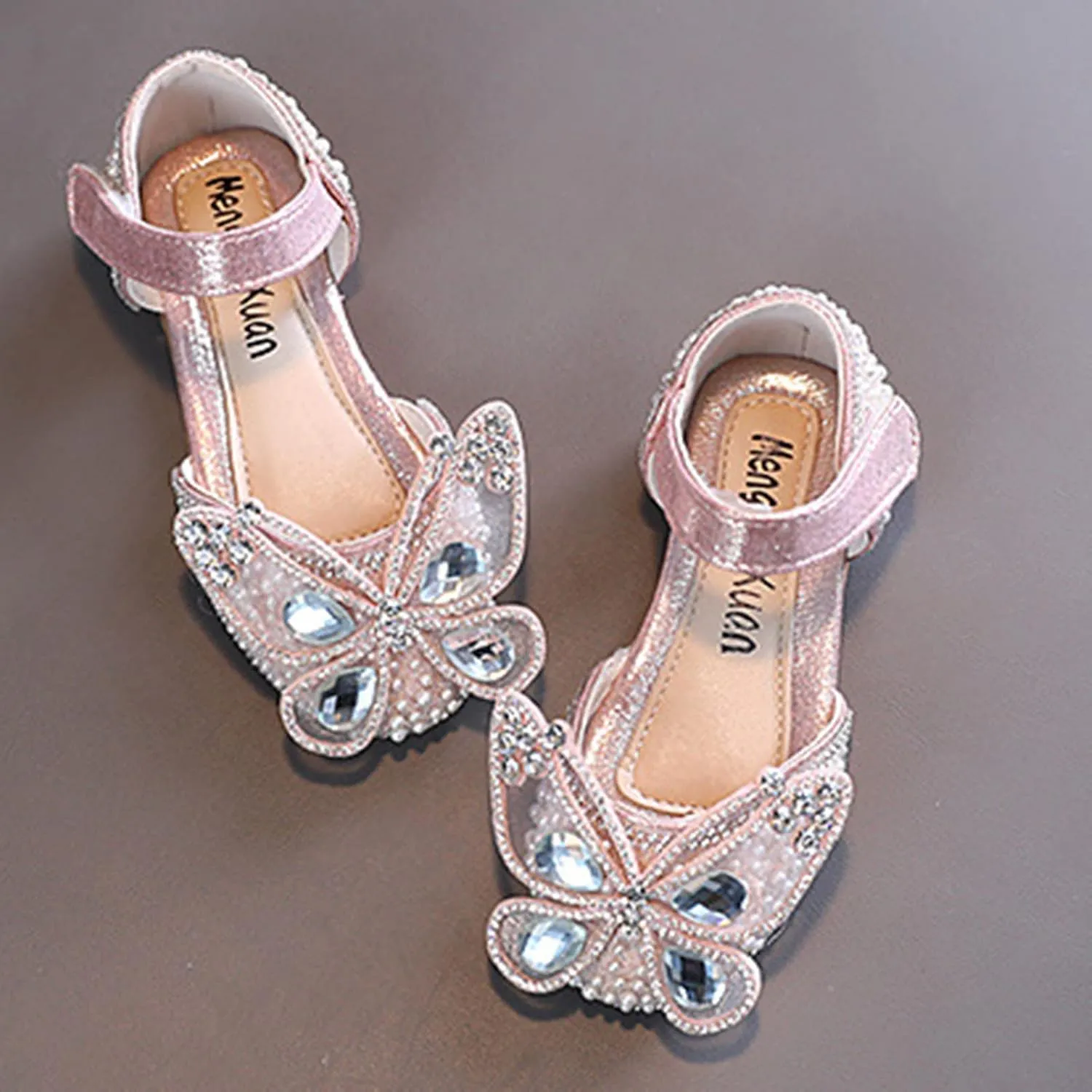 Girls Closed Toe Cute Butterfly Princess Flat Sandals Sparkly Glitter Dress Shoes Kids Wedding Party Formal Sandals