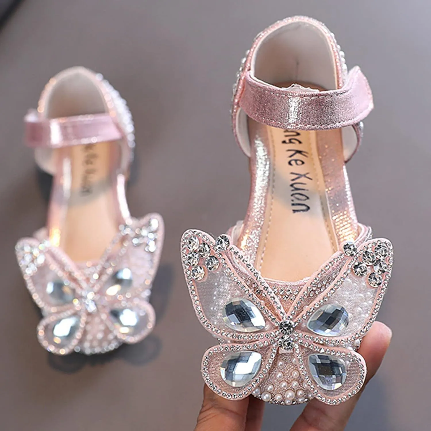Girls Closed Toe Cute Butterfly Princess Flat Sandals Sparkly Glitter Dress Shoes Kids Wedding Party Formal Sandals