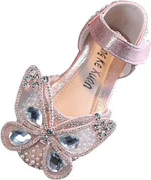 Girls Closed Toe Cute Butterfly Princess Flat Sandals Sparkly Glitter Dress Shoes Kids Wedding Party Formal Sandals