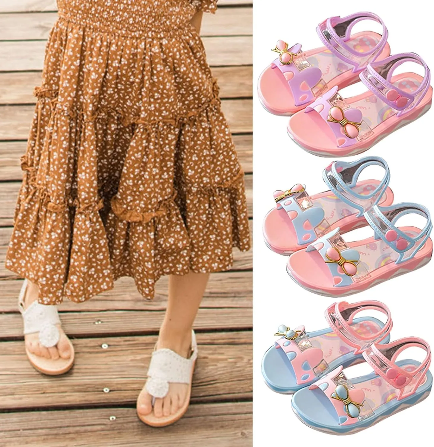 Girls Cute Bowknot Jelly Sandals Toddler Open Toe Soft Sole Cute Sweet Shoes Kids Toddler Sweet Sandals for Girls
