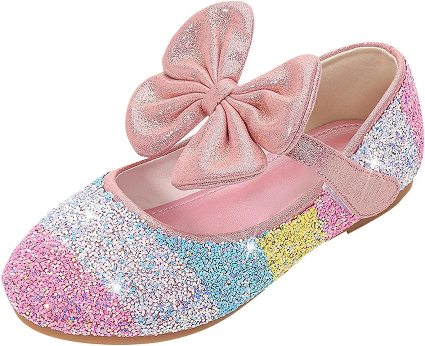 Girls Dress Shoes Glitter Wedding Prom Mary Jane Sparkly Ballet Flats for Kids Bow Princess Shoes for Dress-Up Party