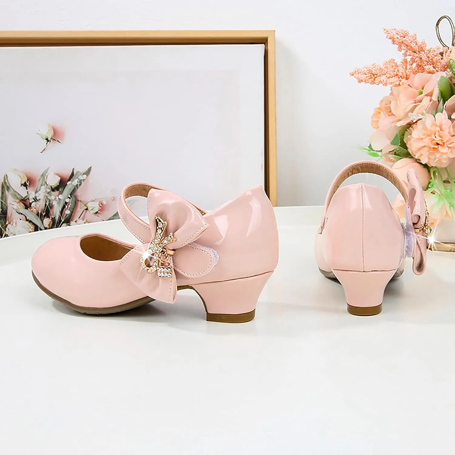 Girls Dress Shoes Mary Jane Shoes for Girls, Low Girls Heels for Kids Toddler Flower Girl Wedding Party School