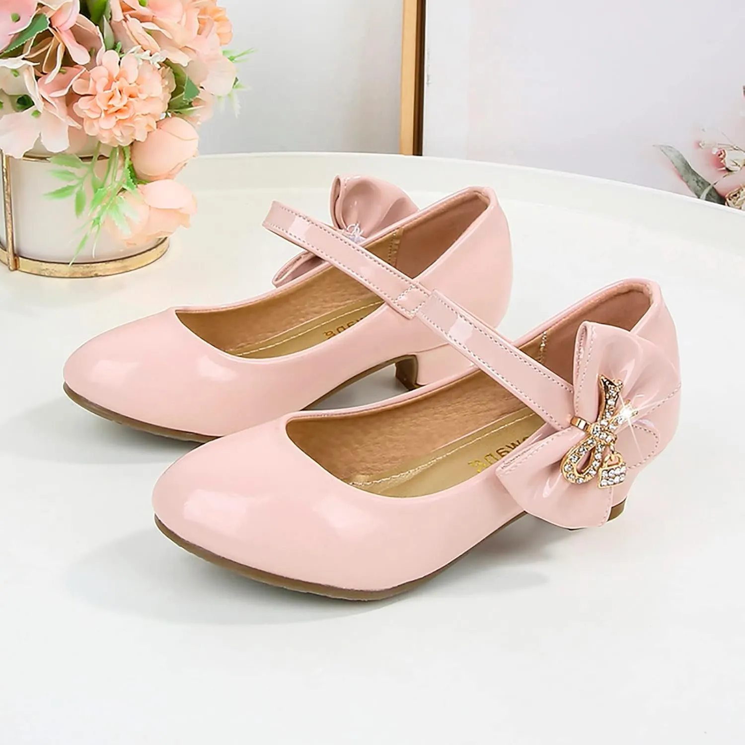 Girls Dress Shoes Mary Jane Shoes for Girls, Low Girls Heels for Kids Toddler Flower Girl Wedding Party School