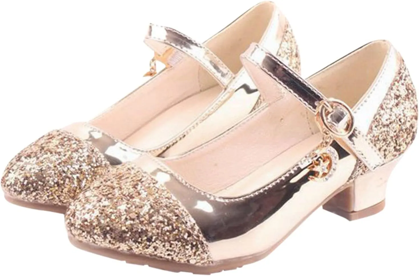 Girls Dress Shoes Toddler Princess Shoes Glitter Flower Little Girl Flat Mary Jane Low Heels for Party Wedding