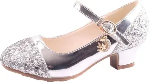 Girls Dress Shoes Toddler Princess Shoes Glitter Flower Little Girl Flat Mary Jane Low Heels for Party Wedding