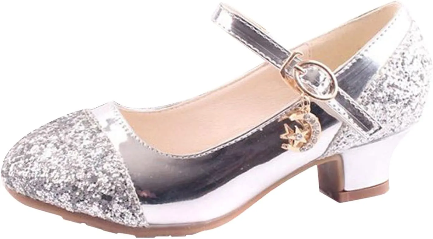 Girls Dress Shoes Toddler Princess Shoes Glitter Flower Little Girl Flat Mary Jane Low Heels for Party Wedding