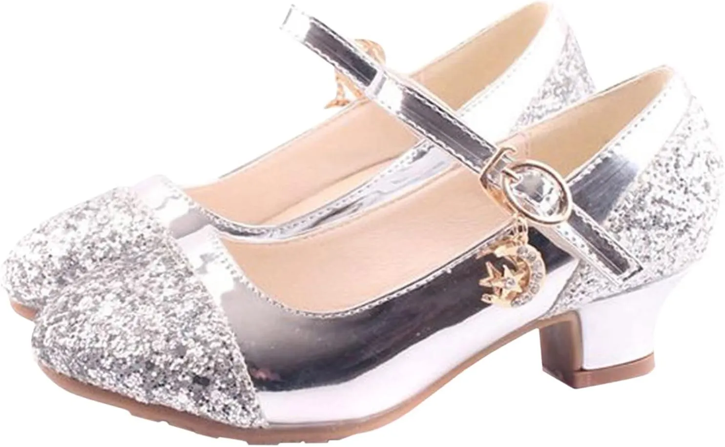 Girls Dress Shoes Toddler Princess Shoes Glitter Flower Little Girl Flat Mary Jane Low Heels for Party Wedding