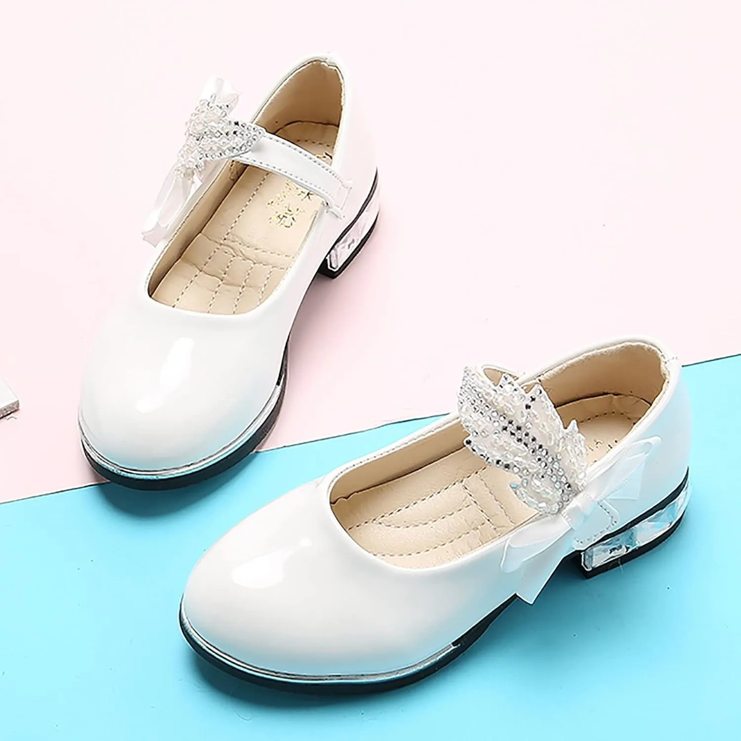 Girls Dress Shoes Wedding Bowknot Shoes Princess School Shoes Low Heel Pointed Toe Dress Shoes for Kids Toddler