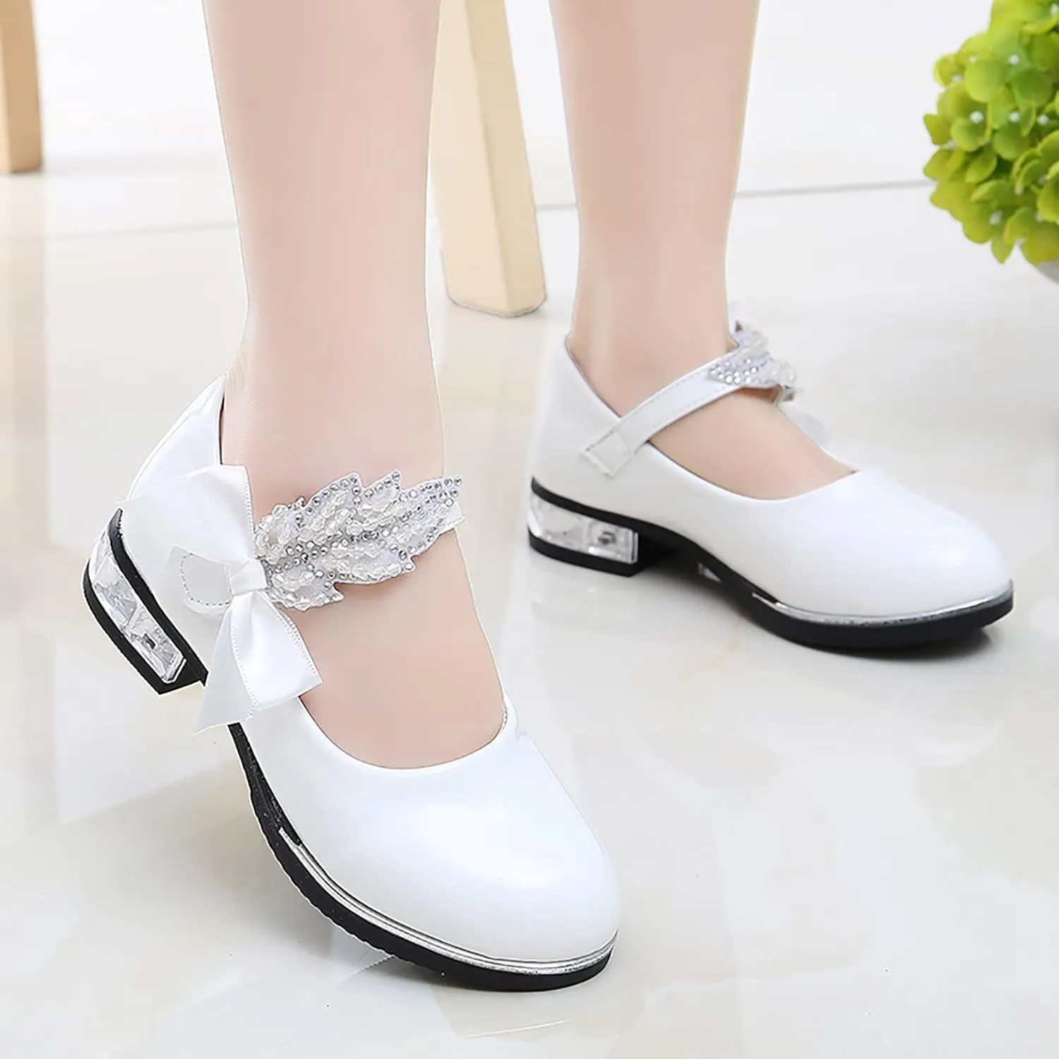 Girls Dress Shoes Wedding Bowknot Shoes Princess School Shoes Low Heel Pointed Toe Dress Shoes for Kids Toddler