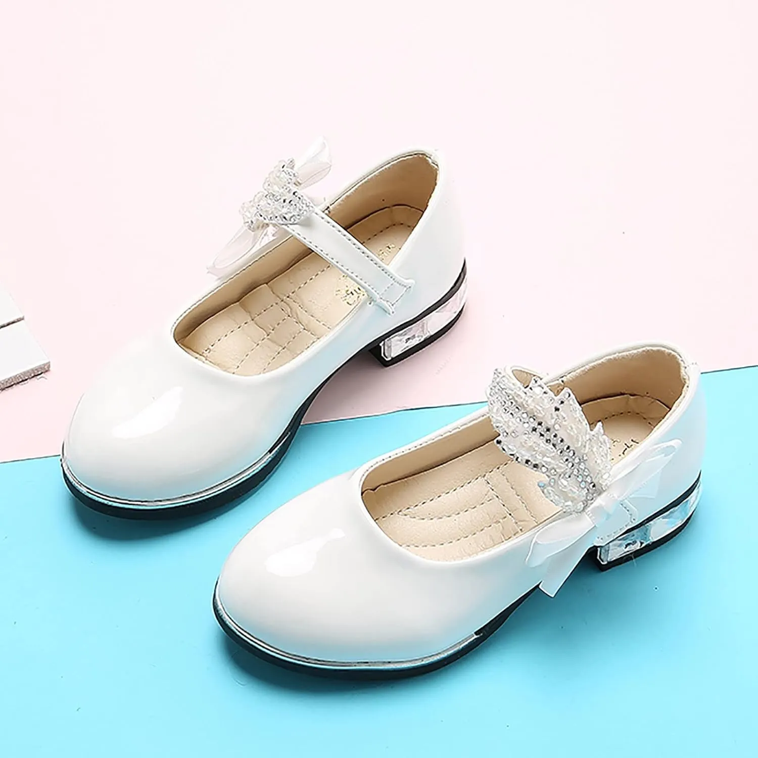 Girls Dress Shoes Wedding Bowknot Shoes Princess School Shoes Low Heel Pointed Toe Dress Shoes for Kids Toddler
