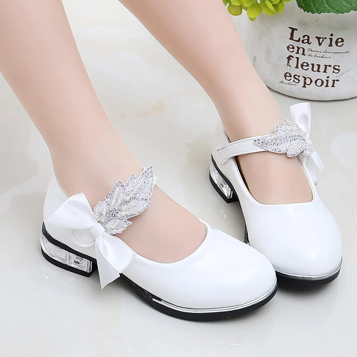 Girls Dress Shoes Wedding Bowknot Shoes Princess School Shoes Low Heel Pointed Toe Dress Shoes for Kids Toddler