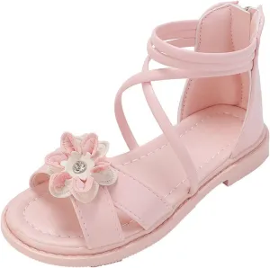 Girls Floral Roman Sandals Kids High Heel Open Toe Ankle Strap Flat Sandals with Heel Zipper Big Girls Slippers