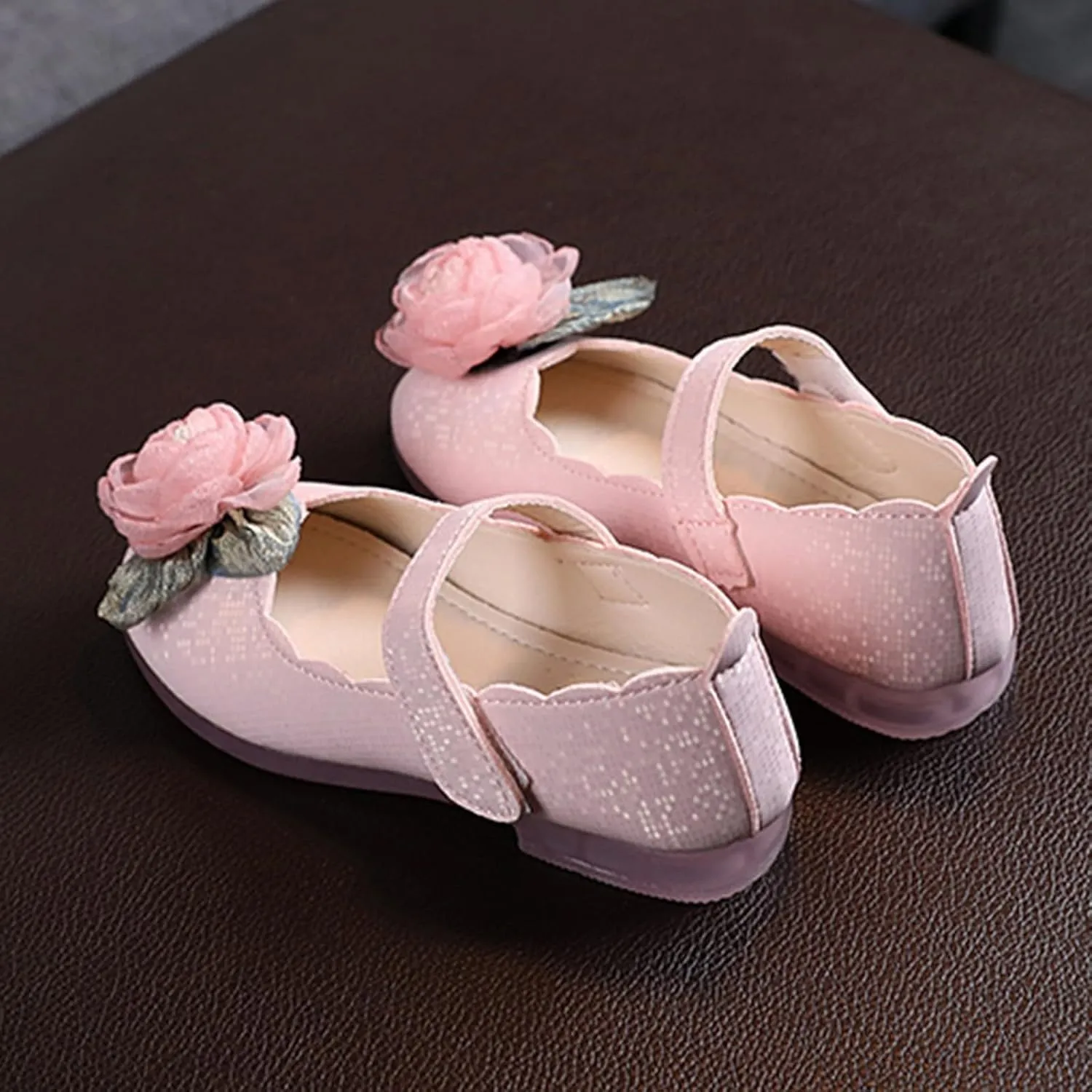 Girls Flower Mary Jane Dress Shoes Ballet Princess Flats for Party Wedding Kids Closed Toe Soft Rubber Sole Sandals