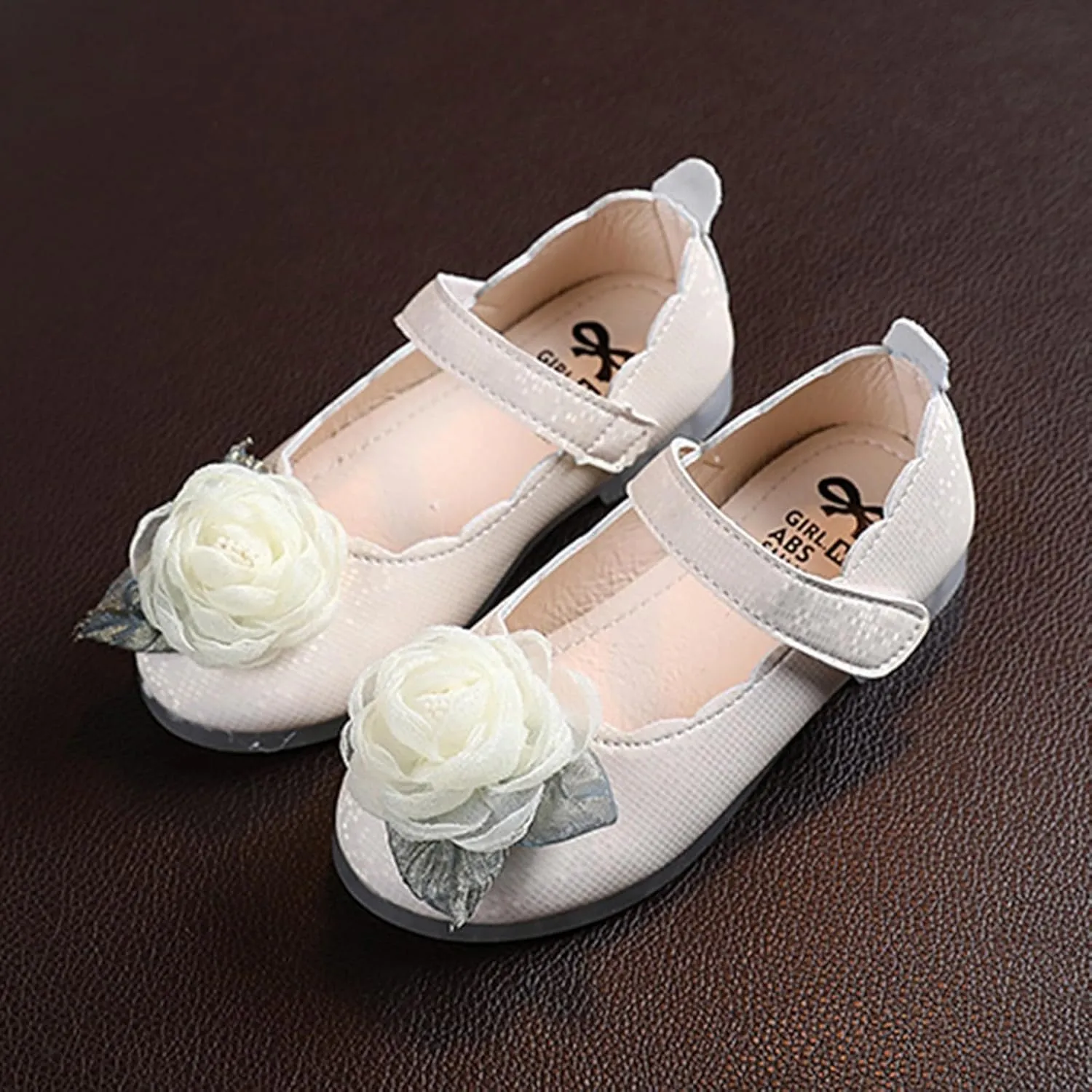 Girls Flower Mary Jane Dress Shoes Ballet Princess Flats for Party Wedding Kids Closed Toe Soft Rubber Sole Sandals