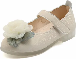 Girls Flower Mary Jane Dress Shoes Ballet Princess Flats for Party Wedding Kids Closed Toe Soft Rubber Sole Sandals