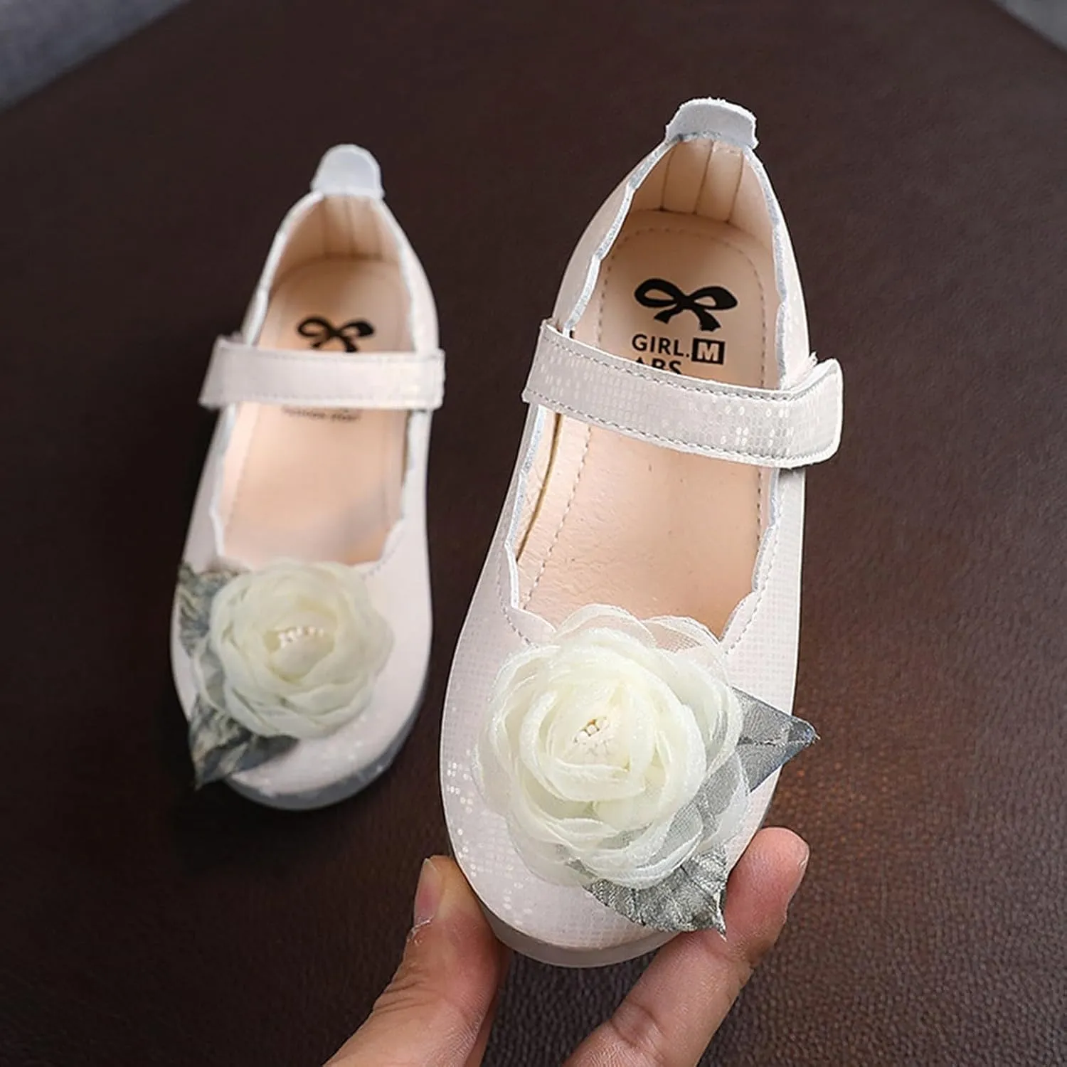 Girls Flower Mary Jane Dress Shoes Ballet Princess Flats for Party Wedding Kids Closed Toe Soft Rubber Sole Sandals