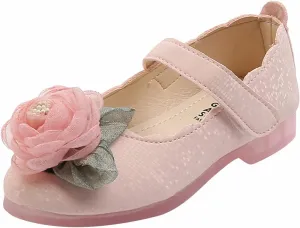 Girls Flower Mary Jane Dress Shoes Ballet Princess Flats for Party Wedding Kids Closed Toe Soft Rubber Sole Sandals