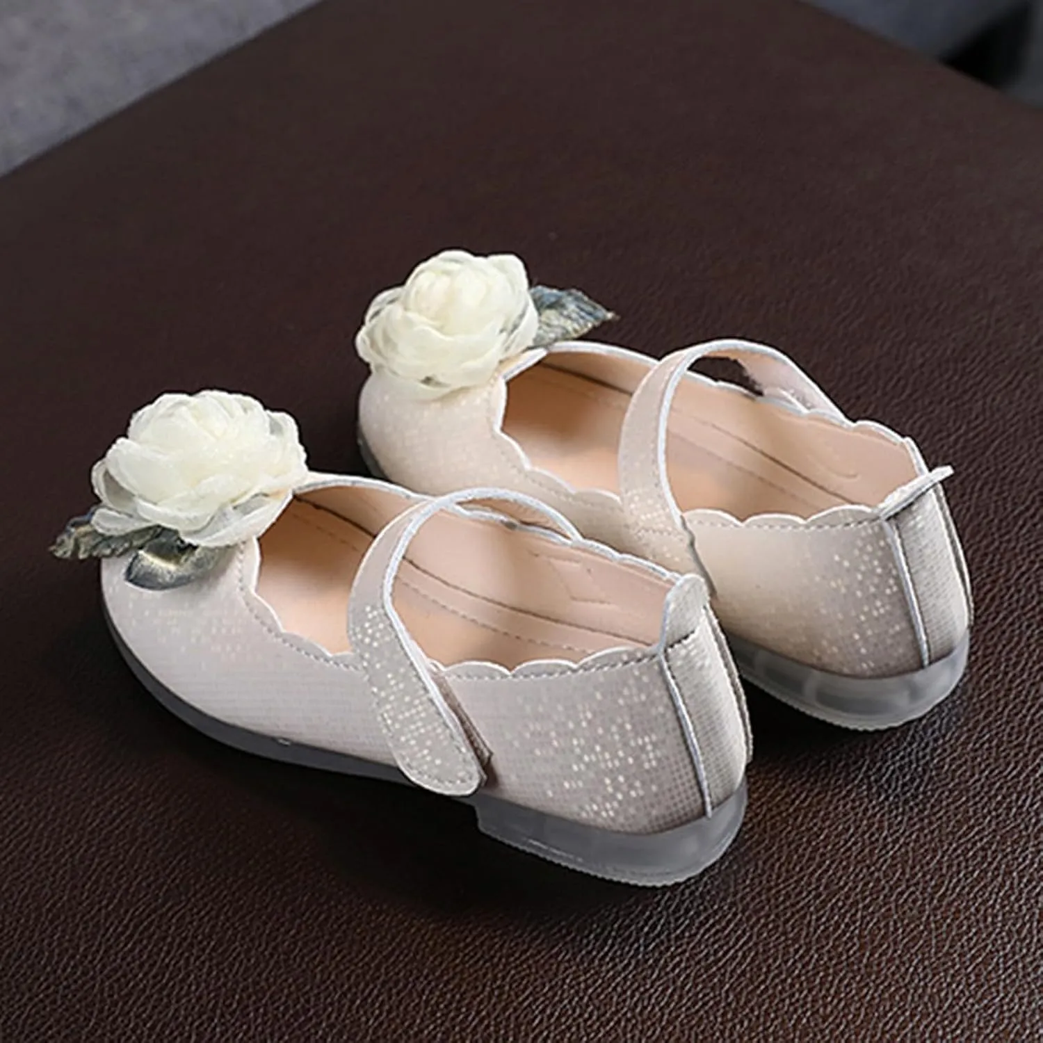 Girls Flower Mary Jane Dress Shoes Ballet Princess Flats for Party Wedding Kids Closed Toe Soft Rubber Sole Sandals