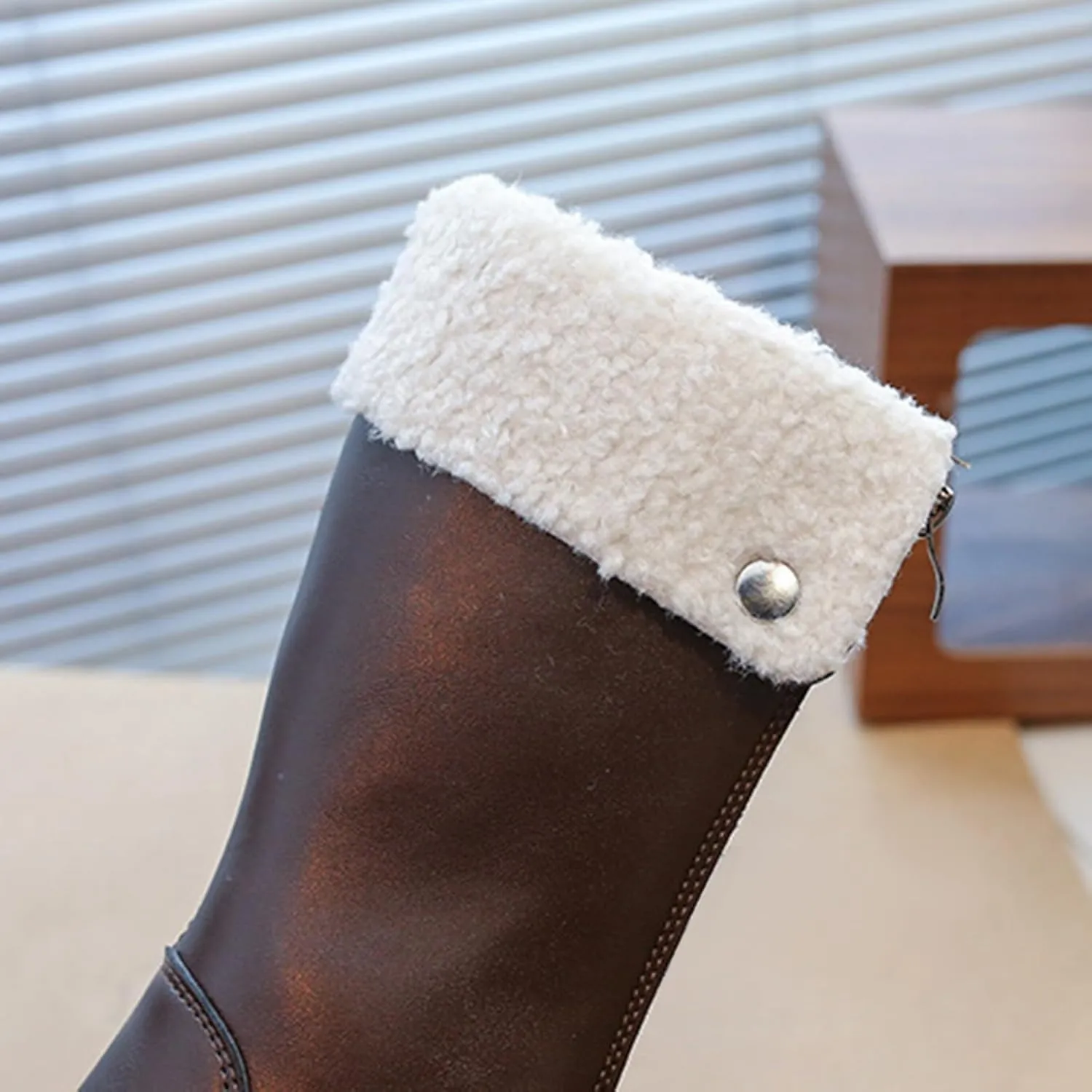 Girls Kids Leather aterproof Boots Long Zipper Fuzzy Snow Shoes Outdoor Warm Thick Rubber Booties Comfy Sole Non Slip