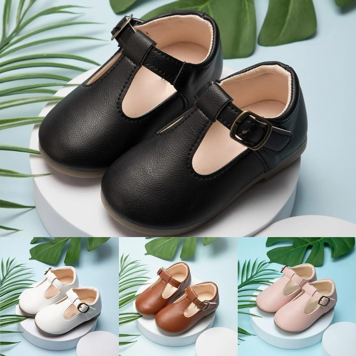 Girls Leather Dress Shoes Mary Jane Ballet Flats Kids School T Strap Walking Shoes for Toddler Baby Wedding Party