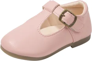 Girls Leather Dress Shoes Mary Jane Ballet Flats Kids School T Strap Walking Shoes for Toddler Baby Wedding Party