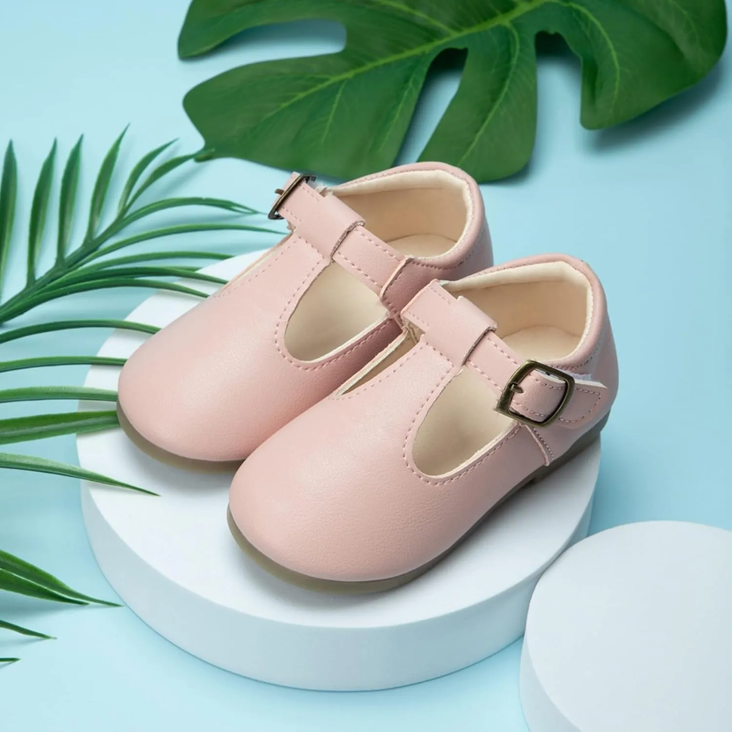 Girls Leather Dress Shoes Mary Jane Ballet Flats Kids School T Strap Walking Shoes for Toddler Baby Wedding Party