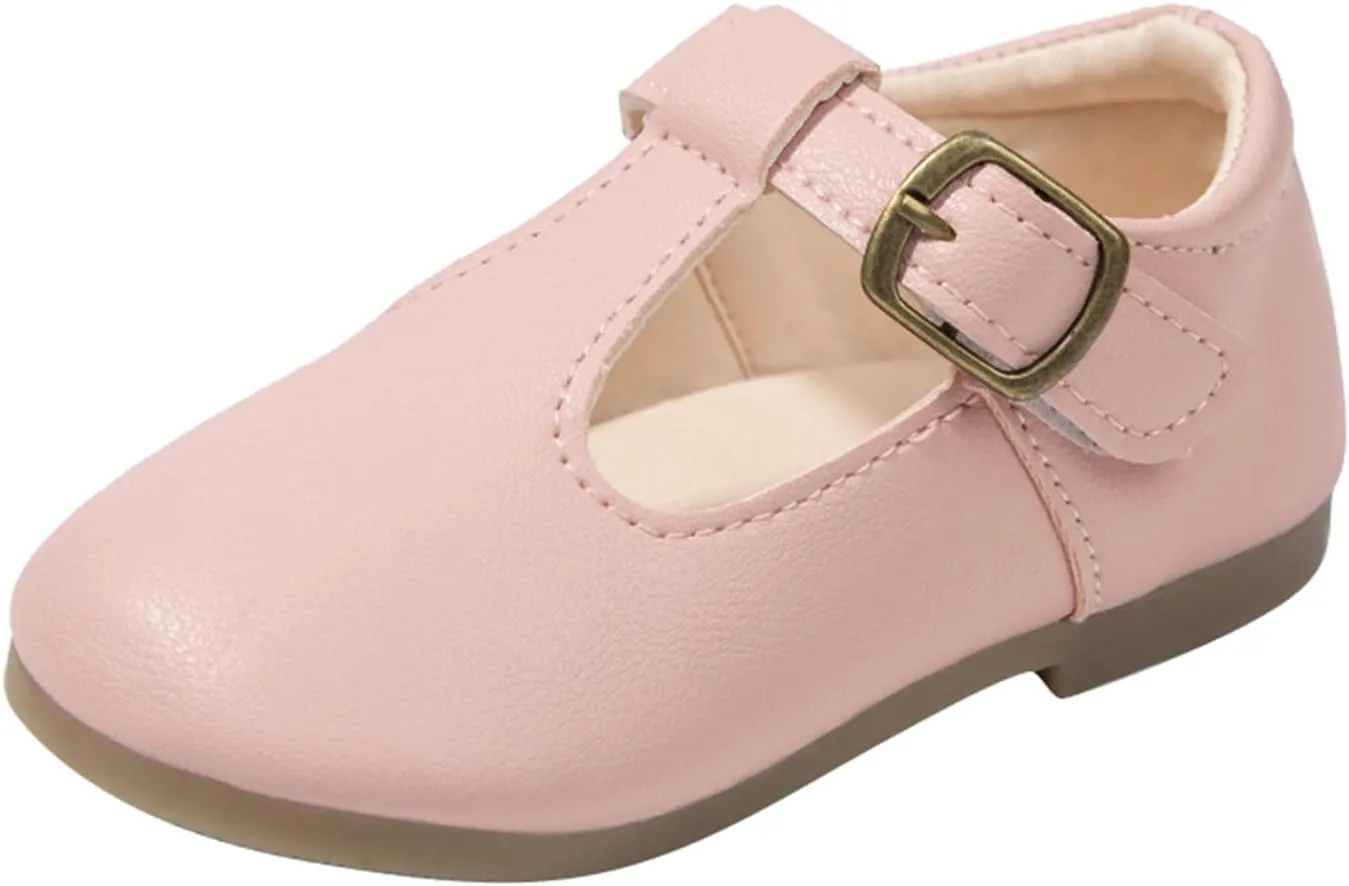 Girls Leather Dress Shoes Mary Jane Ballet Flats Kids School T Strap Walking Shoes for Toddler Baby Wedding Party