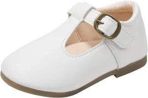 Girls Leather Dress Shoes Mary Jane Ballet Flats Kids School T Strap Walking Shoes for Toddler Baby Wedding Party