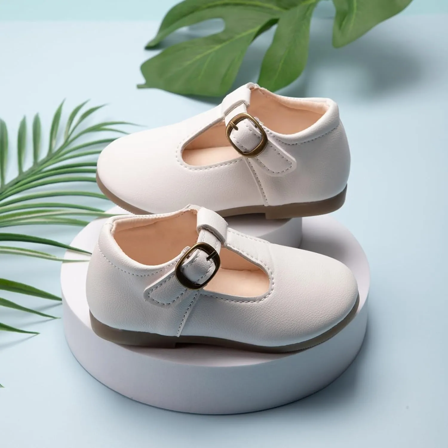 Girls Leather Dress Shoes Mary Jane Ballet Flats Kids School T Strap Walking Shoes for Toddler Baby Wedding Party