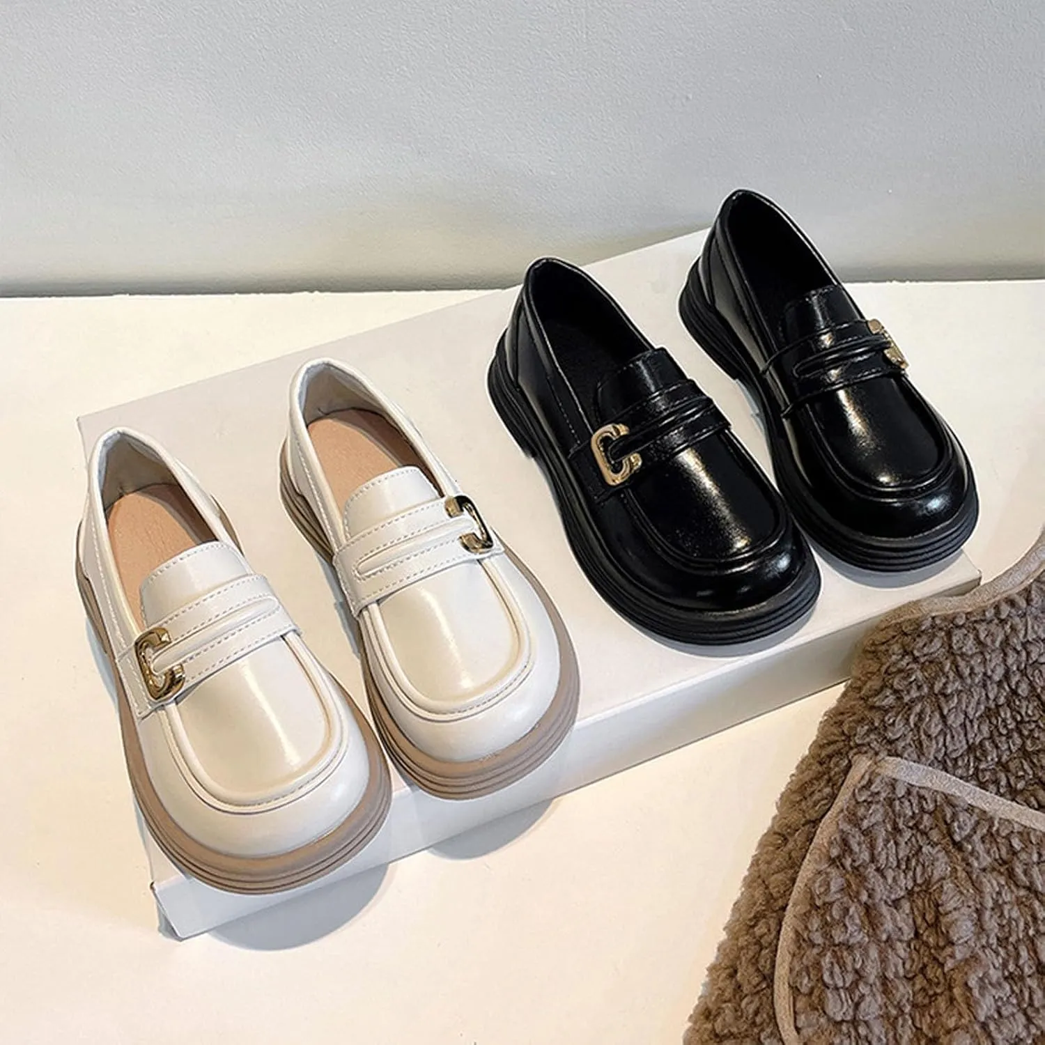 Girls Loafers Chunky Platform Classic Dress Shoes Little Kid PU Leather Rubber Sole Oxfor?? School Mary Girl Shoes