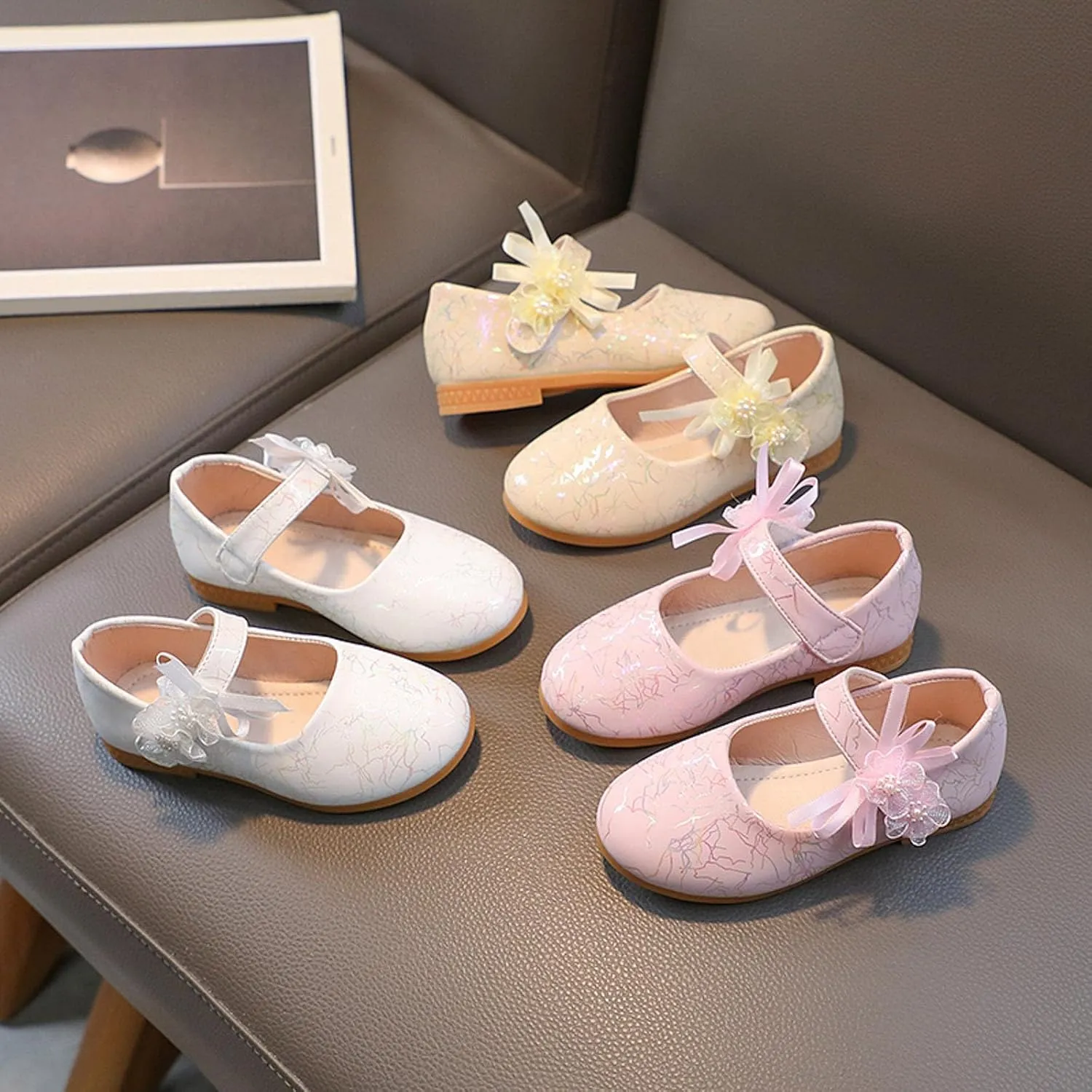 Girls Mary Jane Communion Shoes Flower Girls Ballerina Flat Mary Jane Princess Wedding Party Sandals for Toddler