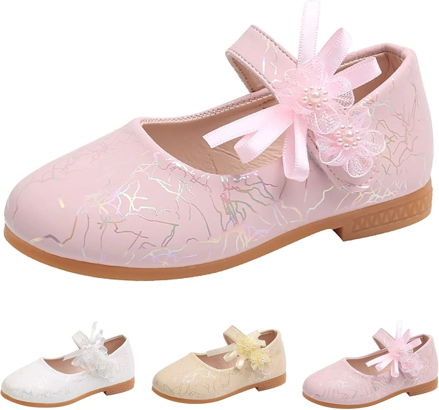 Girls Mary Jane Communion Shoes Flower Girls Ballerina Flat Mary Jane Princess Wedding Party Sandals for Toddler