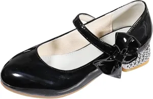 Girls Mary Jane Dress Shoes for Kids Bowknot Hook and Loop Low Heel Flower Girl Wedding Flat Princess Shoes