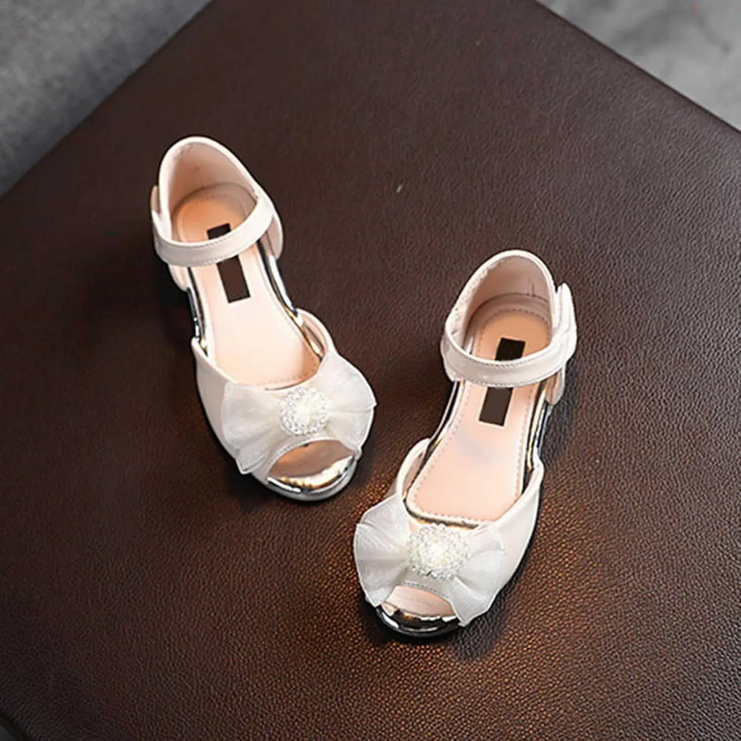 Girls Open Toe Heels Dress Shoes Flower Girl Mary Jane Sandals Wedding Par??y Princess Shoes for Toddler Kids