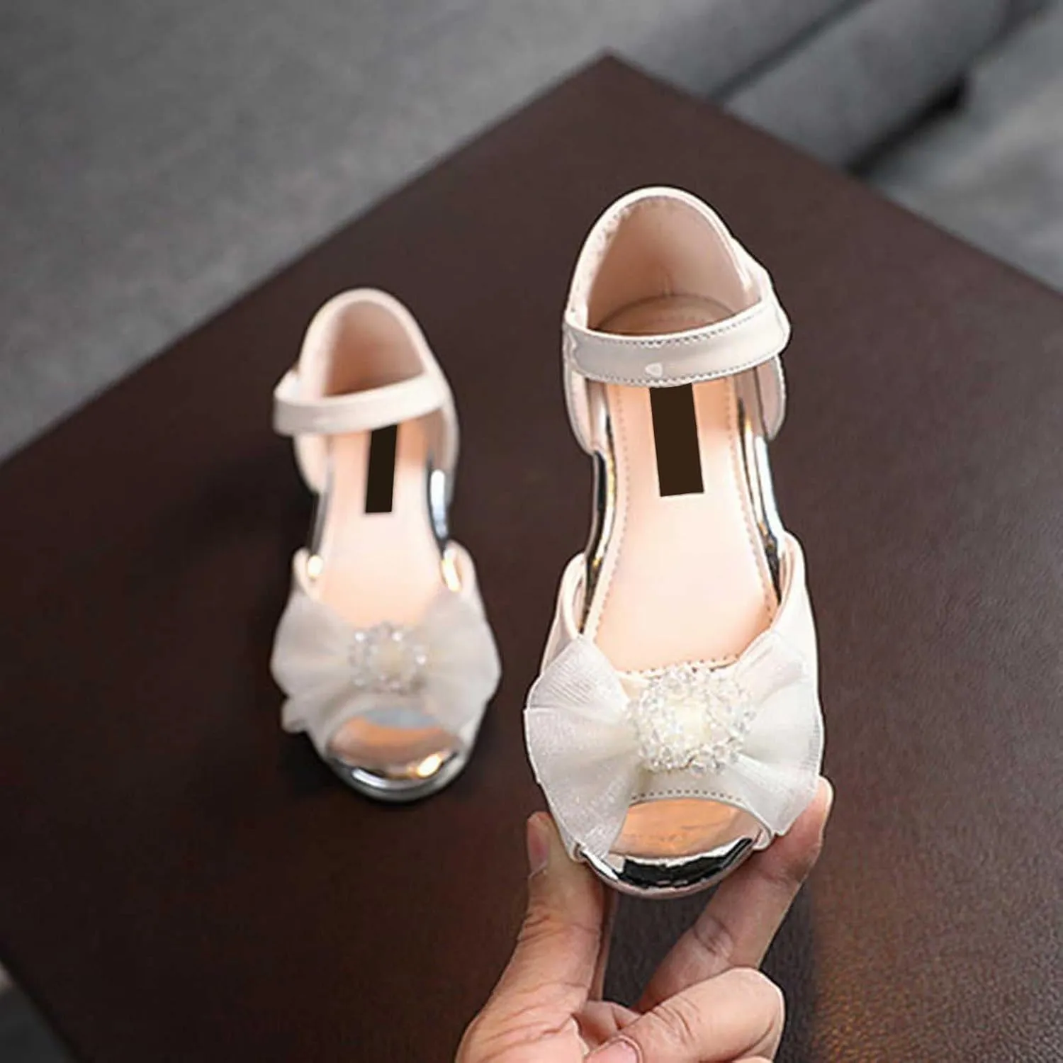 Girls Open Toe Heels Dress Shoes Flower Girl Mary Jane Sandals Wedding Par??y Princess Shoes for Toddler Kids