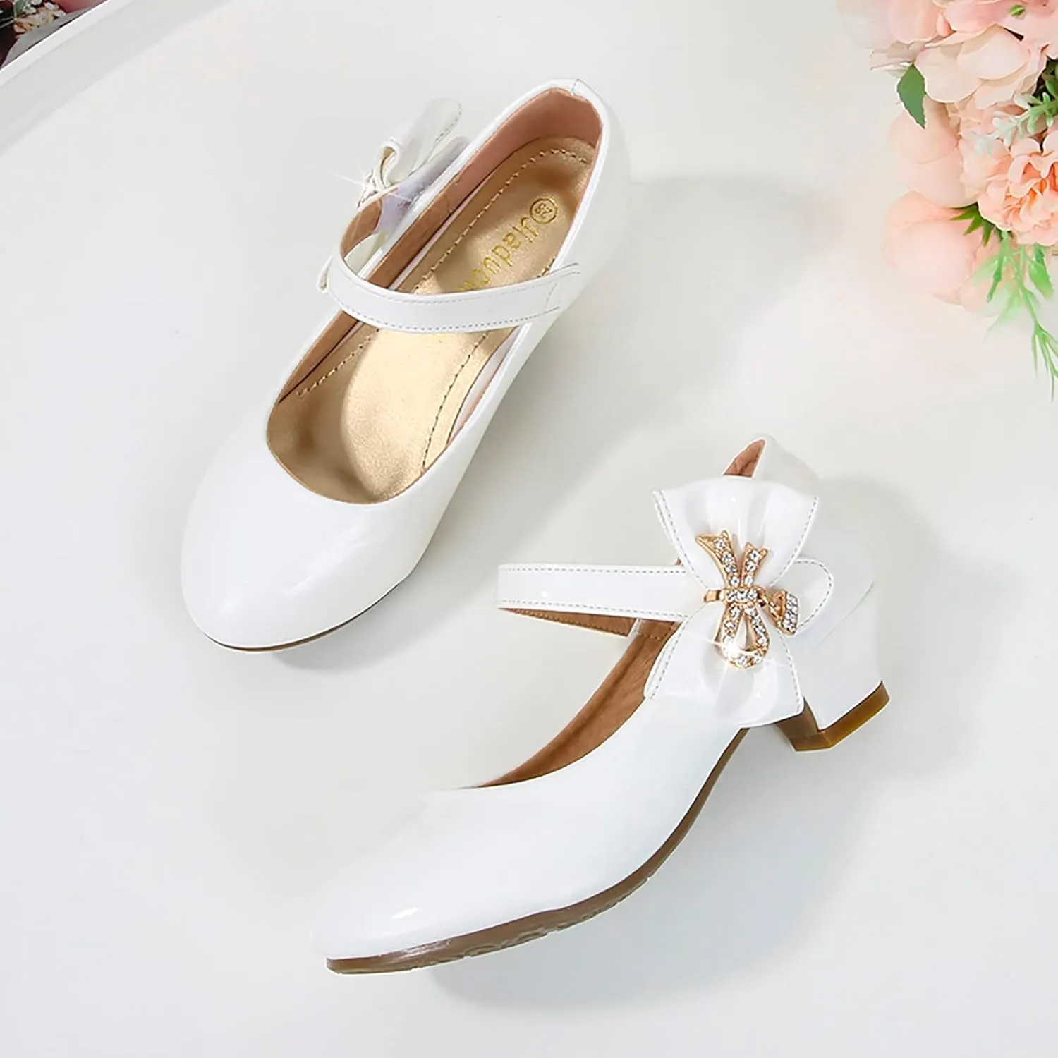 Girls Paten?? Leather Dress Shoes Low Heels Toddler Mary Jane Shoes Flower Shoes with Bow for School Part?? Wedding