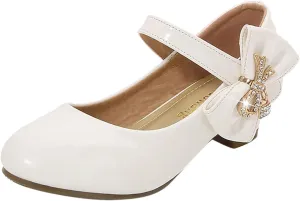 Girls Paten?? Leather Dress Shoes Low Heels Toddler Mary Jane Shoes Flower Shoes with Bow for School Part?? Wedding