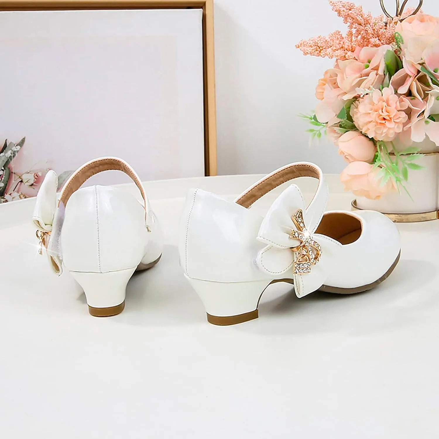 Girls Paten?? Leather Dress Shoes Low Heels Toddler Mary Jane Shoes Flower Shoes with Bow for School Part?? Wedding