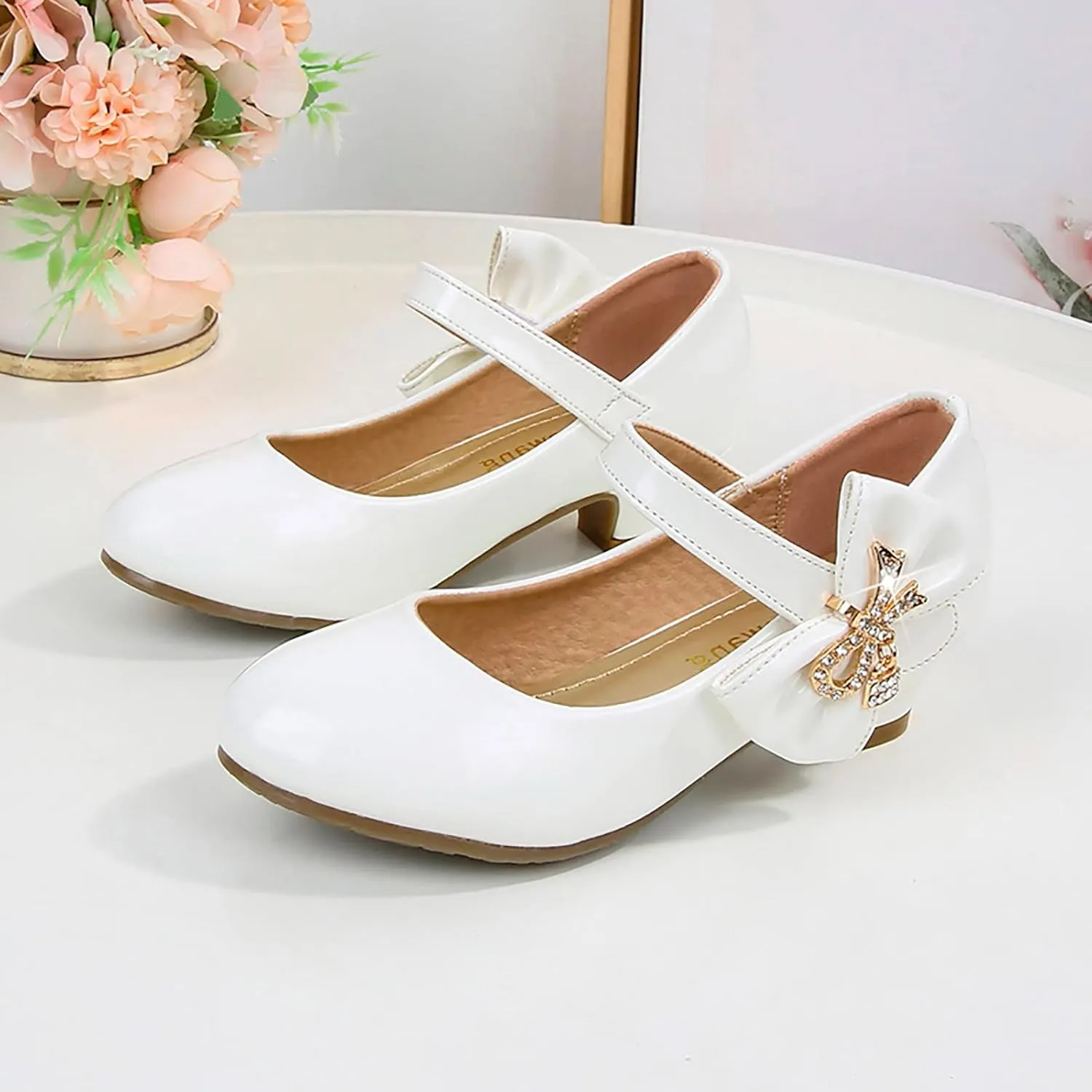 Girls Paten?? Leather Dress Shoes Low Heels Toddler Mary Jane Shoes Flower Shoes with Bow for School Part?? Wedding