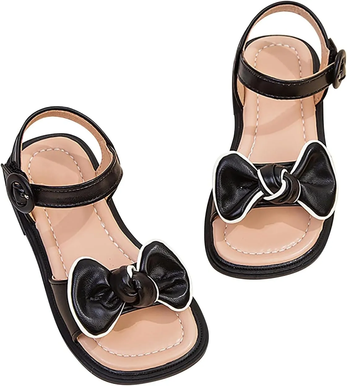 Girls Sandals Open Toe Dress Pump Ankle Strap Bow Wedding Party Shoes for Kids Cute Soft Sole Flats Summer School