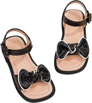 Girls Sandals Open Toe Dress Pump Ankle Strap Bow Wedding Party Shoes for Kids Cute Soft Sole Flats Summer School