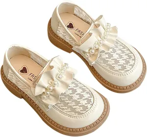Girls School Uniform Loafer Flats Kids Leather Dress Shoes Pearl Mary Jane Slip On Platform Performance Shoes